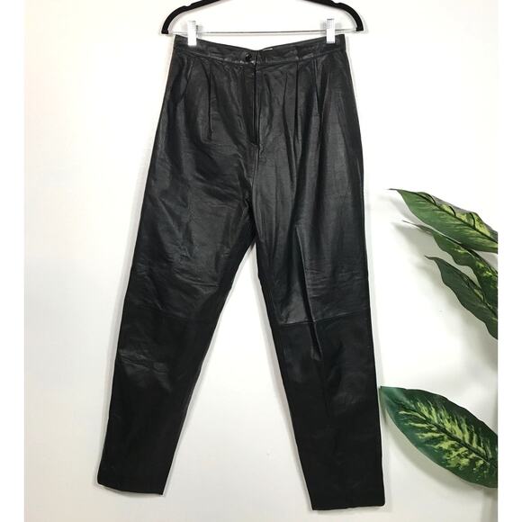 Lord and Taylor 100% Nappa Cow Leather 1990s Black Pants Women's 12 / Large - Picture 1 of 10